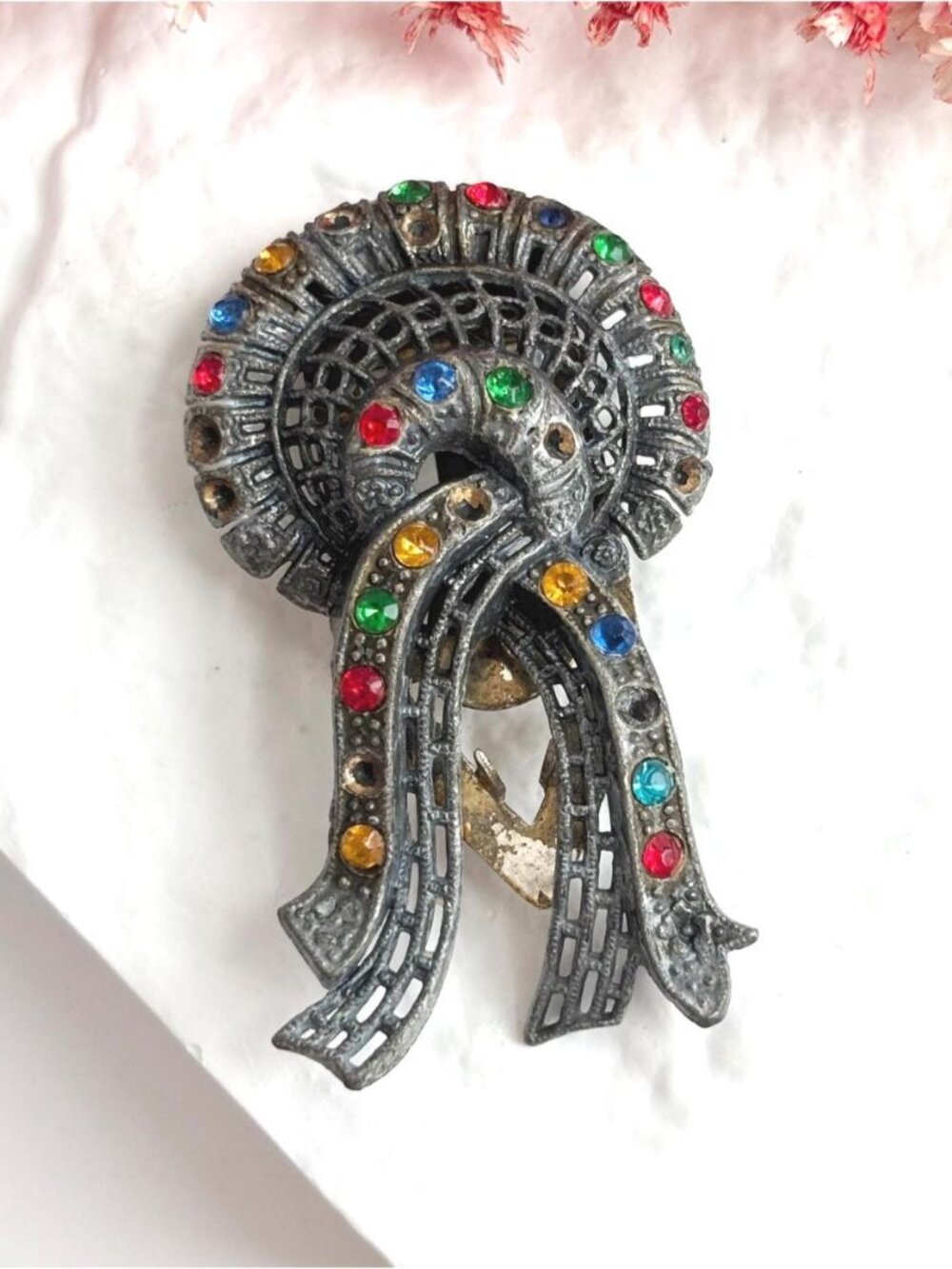 Little Nemo Rainbow Fruit Salad Rhinestone Antique Vintage Dress Clip | Fur Clip